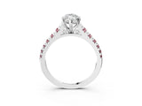 White gold Marquise Cut Diamond Cathedral Solitaire Ring with Round with Morganite side stone Pavé Band_15