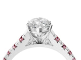 White gold Marquise Cut Diamond Cathedral Solitaire Ring with Round with Morganite side stone Pavé Band_16