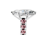 White gold Marquise Cut Diamond Cathedral Solitaire Ring with Round with Morganite side stone Pavé Band_17