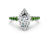 White gold Marquise Cut Diamond Cathedral Solitaire Ring with Round with Peridot side stone Pavé Band_12