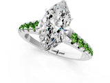 White gold Marquise Cut Diamond Cathedral Solitaire Ring with Round with Peridot side stone Pavé Band_13