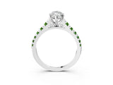 White gold Marquise Cut Diamond Cathedral Solitaire Ring with Round with Peridot side stone Pavé Band_15