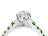 White gold Marquise Cut Diamond Cathedral Solitaire Ring with Round with Peridot side stone Pavé Band_16