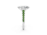 White gold Marquise Cut Diamond Cathedral Solitaire Ring with Round with Peridot side stone Pavé Band_2