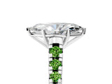 White gold Marquise Cut Diamond Cathedral Solitaire Ring with Round with Peridot side stone Pavé Band_5