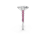 White gold Marquise Cut Diamond Cathedral Solitaire Ring with Round with Pink Sapphire side stone Pavé Band_14