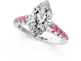White gold Marquise Cut Diamond Cathedral Solitaire Ring with Round with Pink Sapphire side stone Pavé Band_25