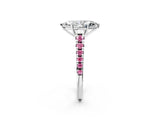 White gold Marquise Cut Diamond Cathedral Solitaire Ring with Round with Pink Sapphire side stone Pavé Band_26