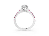 White gold Marquise Cut Diamond Cathedral Solitaire Ring with Round with Pink Sapphire side stone Pavé Band_27