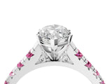 White gold Marquise Cut Diamond Cathedral Solitaire Ring with Round with Pink Sapphire side stone Pavé Band_28