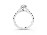 White gold Marquise Cut Diamond Cathedral Solitaire Ring with Round with Pink Sapphire side stone Pavé Band_33