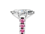 White gold Marquise Cut Diamond Cathedral Solitaire Ring with Round with Pink Sapphire side stone Pavé Band_35