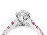 White gold Marquise Cut Diamond Cathedral Solitaire Ring with Round with Pink Sapphire side stone Pavé Band_40