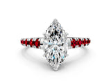 White gold Marquise Cut Diamond Cathedral Solitaire Ring with Round with Ruby side stone Pavé Band_41