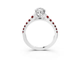 White gold Marquise Cut Diamond Cathedral Solitaire Ring with Round with Ruby side stone Pavé Band_44