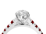White gold Marquise Cut Diamond Cathedral Solitaire Ring with Round with Ruby side stone Pavé Band_45