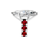 White gold Marquise Cut Diamond Cathedral Solitaire Ring with Round with Ruby side stone Pavé Band_46