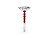 White gold Marquise Cut Diamond Cathedral Solitaire Ring with Round with Ruby side stone Pavé Band_50