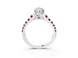 White gold Marquise Cut Diamond Cathedral Solitaire Ring with Round with Ruby side stone Pavé Band_59