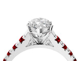 White gold Marquise Cut Diamond Cathedral Solitaire Ring with Round with Ruby side stone Pavé Band_60