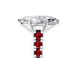 White gold Marquise Cut Diamond Cathedral Solitaire Ring with Round with Ruby side stone Pavé Band_61