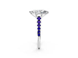 White gold Marquise Cut Diamond Cathedral Solitaire Ring with Round with Tanzanite side stone Pavé Band_2
