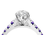 White gold Marquise Cut Diamond Cathedral Solitaire Ring with Round with Tanzanite side stone Pavé Band_4