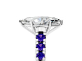 White gold Marquise Cut Diamond Cathedral Solitaire Ring with Round with Tanzanite side stone Pavé Band_5