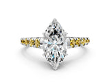White gold Marquise Cut Diamond Cathedral Solitaire Ring with Round with Yellow Sapphire side stone Pavé Band_36