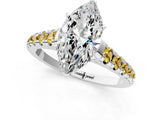 White gold Marquise Cut Diamond Cathedral Solitaire Ring with Round with Yellow Sapphire side stone Pavé Band_37