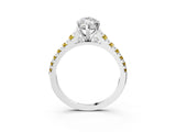 White gold Marquise Cut Diamond Cathedral Solitaire Ring with Round with Yellow Sapphire side stone Pavé Band_39