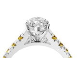 White gold Marquise Cut Diamond Cathedral Solitaire Ring with Round with Yellow Sapphire side stone Pavé Band_40
