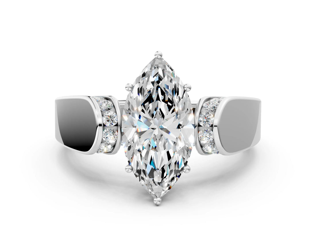 White gold Marquise Cut Diamond Channel Set Solitaire Ring with Four-Prong Setting_10