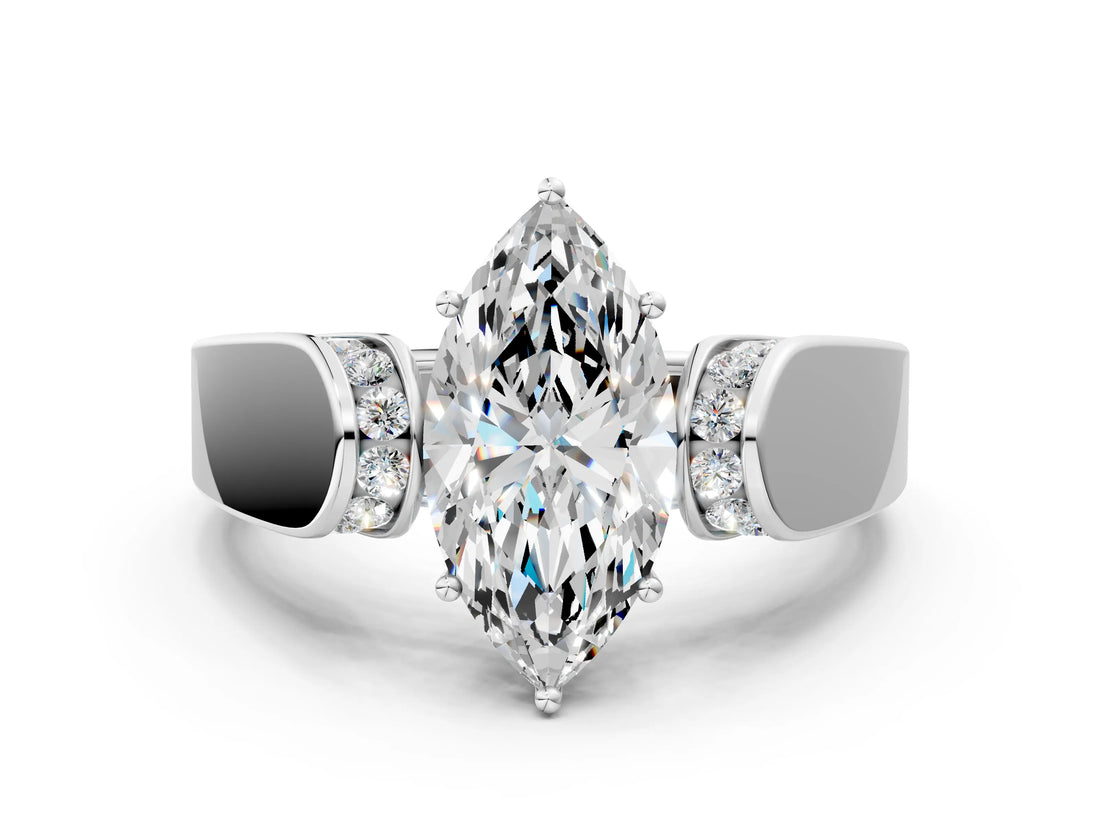 White gold Marquise Cut Diamond Channel Set Solitaire Ring with Four-Prong Setting_52