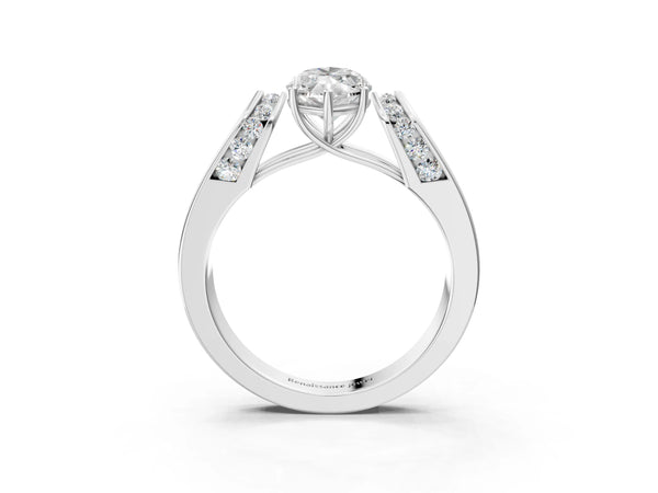 White Gold Marquise Channel Set Engagement Ring Setting with Accented Shoulders on Wide Band
