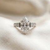 White gold Marquise Cut Diamond Classic Solitaire Ring with Pavé Band and Four-Prong Setting_62