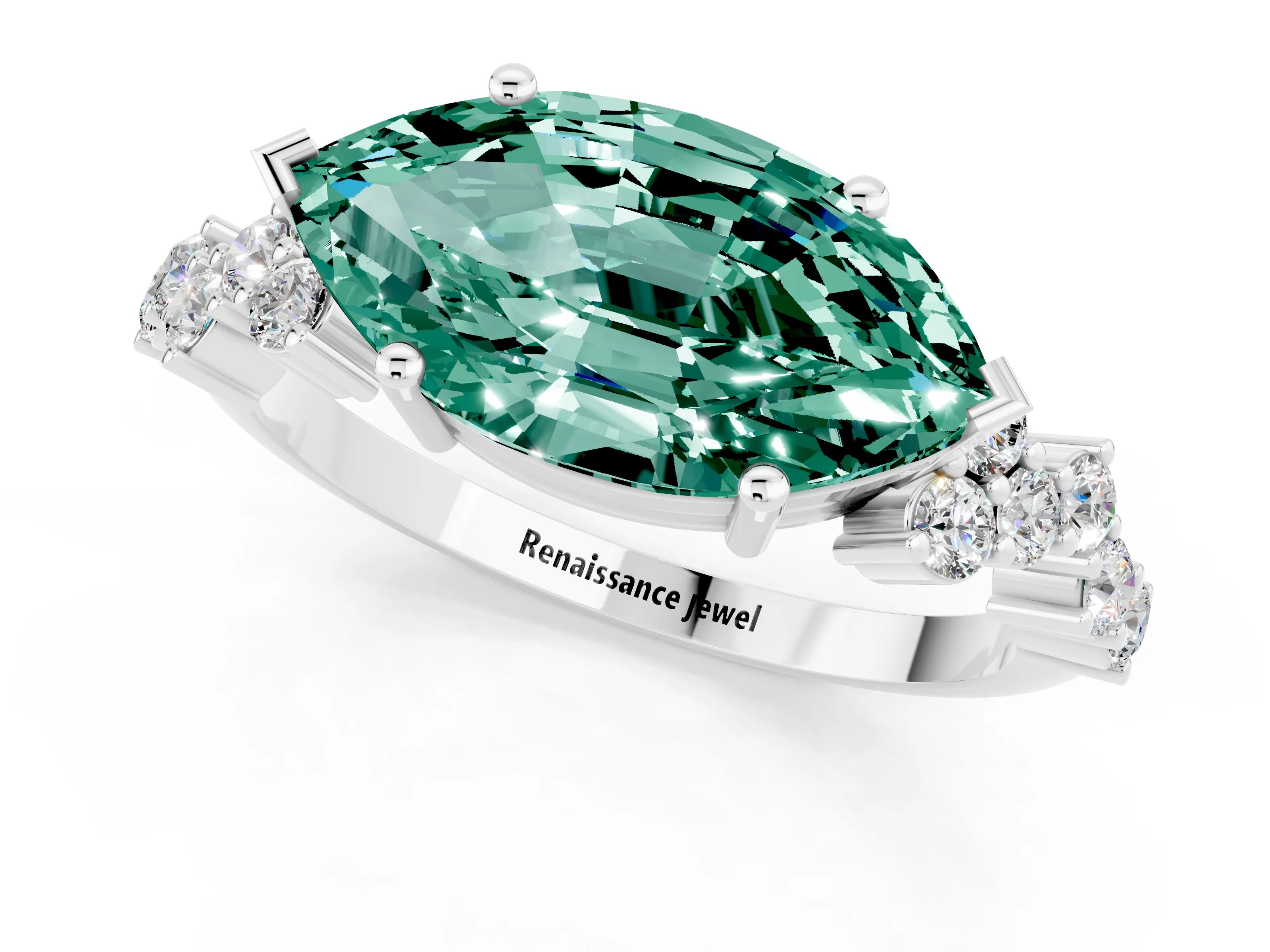 White gold Marquise Cut Diamond Cluster Pavé Band with Four-Prong Setting_1