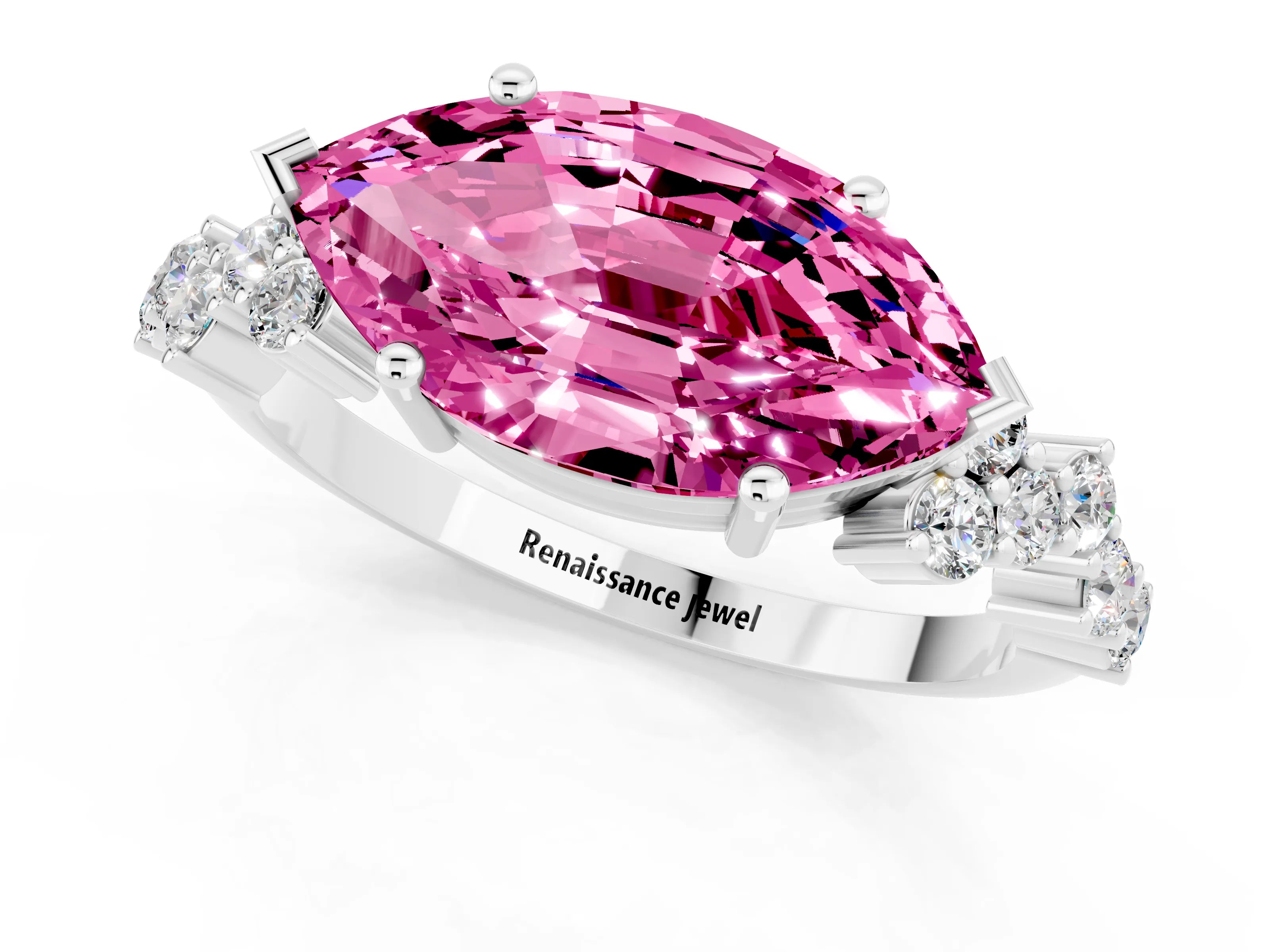 White gold Marquise Cut Diamond Cluster Pavé Band with Four-Prong Setting_1