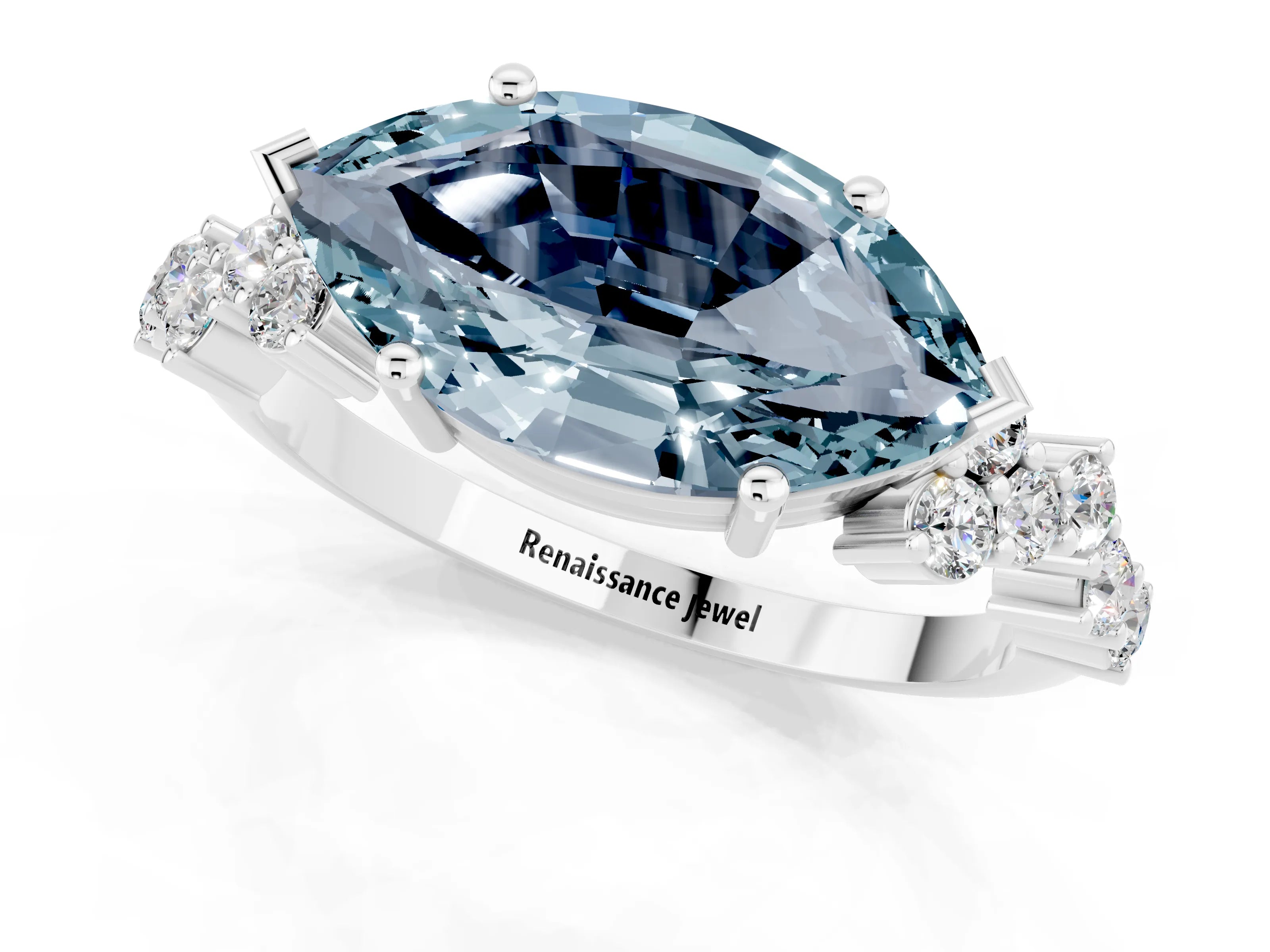White gold Marquise Cut Diamond Cluster Pavé Band with Four-Prong Setting_1