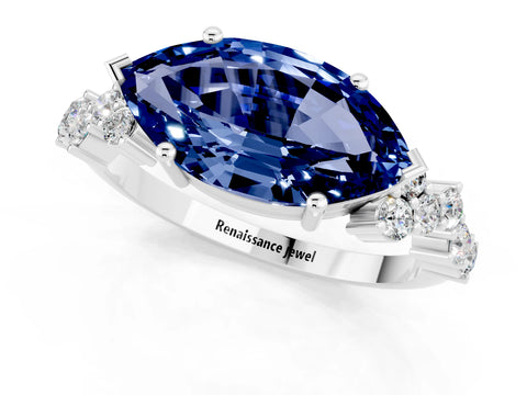White gold Marquise Cut Diamond Cluster Pavé Band with Four-Prong Setting_1