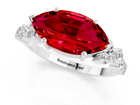 White gold Marquise Cut Diamond Cluster Pavé Band with Four-Prong Setting_1
