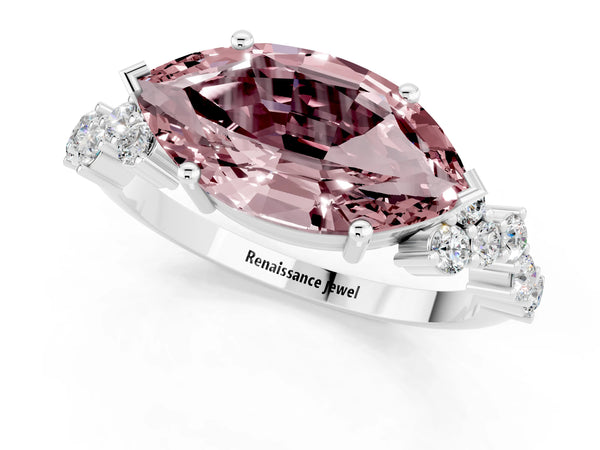 Silver Marquise Cut Diamond Cluster Pavé Band with Four-Prong Setting