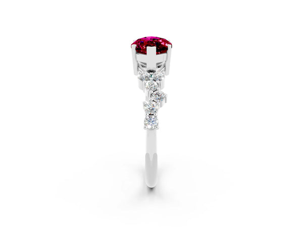 Platinum Marquise Cut Garnet Scattered Round Accent Ring with Prong Setting