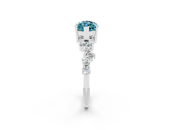 Platinum Marquise Cut Diamond Cluster Pavé Band with Four-Prong Setting