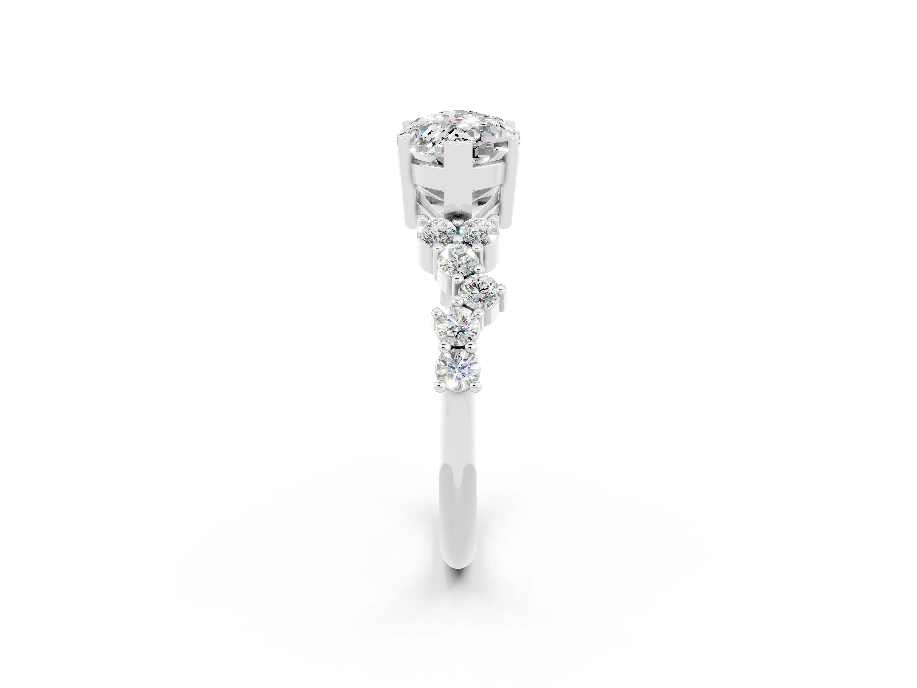 White gold Marquise Cut Diamond Cluster Pavé Band with Four-Prong Setting_2