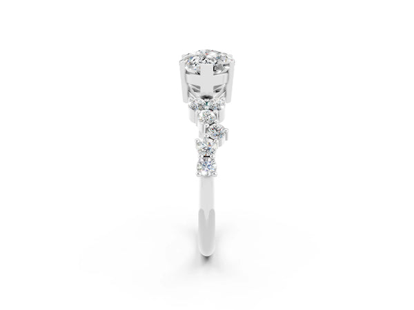 Silver Marquise Cut Moissanite Scattered Round Accent Ring with Prong Setting