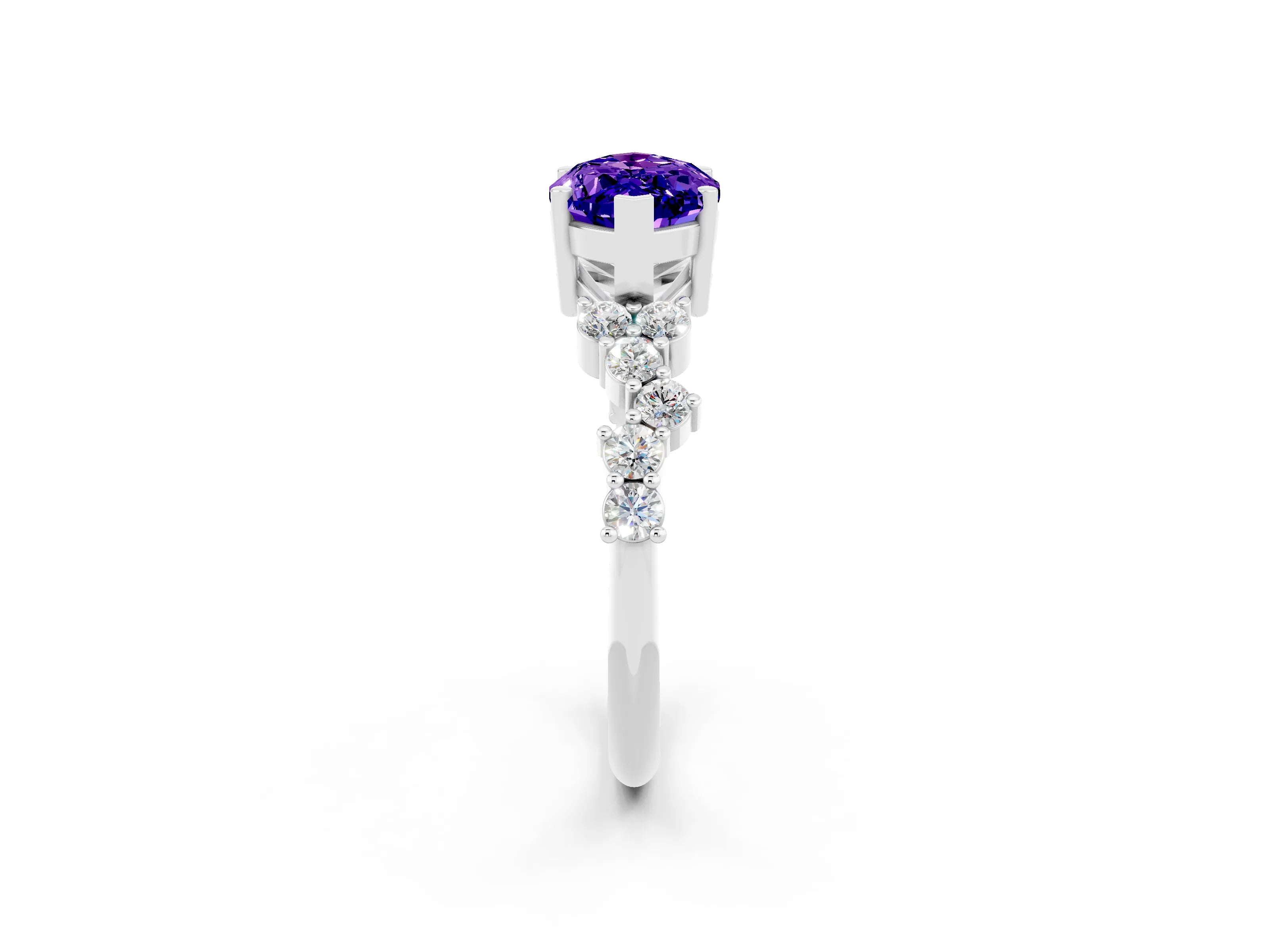 White gold Marquise Cut Diamond Cluster Pavé Band with Four-Prong Setting_2