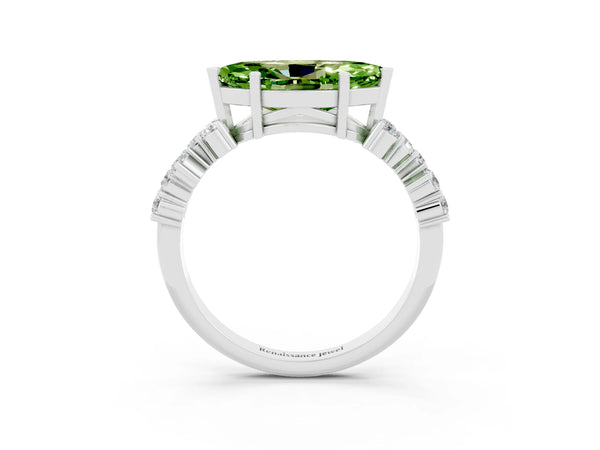 Silver Marquise Cut Diamond Cluster Pavé Band with Four-Prong Setting