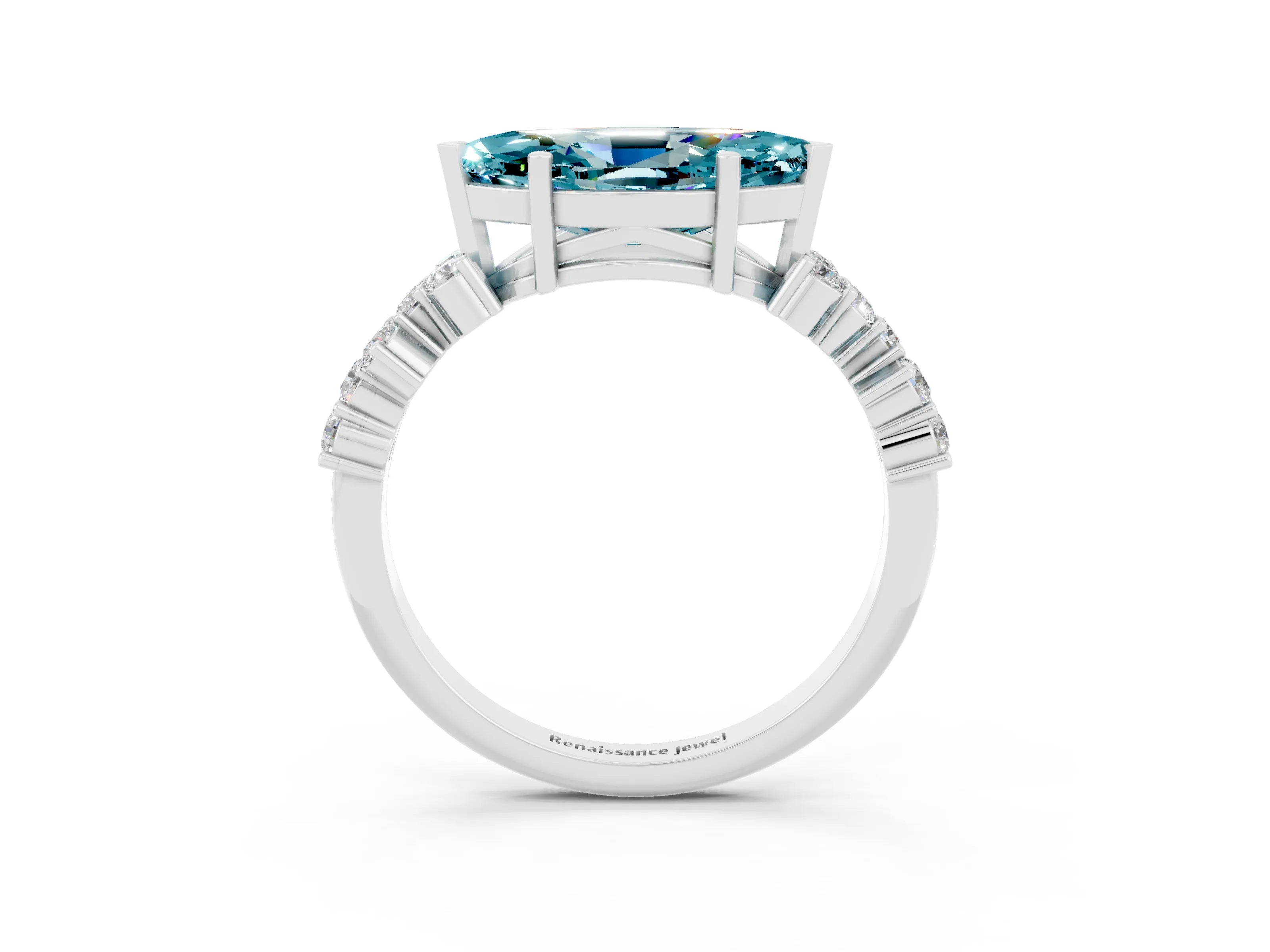 White gold Marquise Cut Diamond Cluster Pavé Band with Four-Prong Setting_3