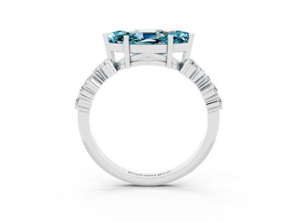 Silver Marquise Cut Diamond Cluster Pavé Band with Four-Prong Setting